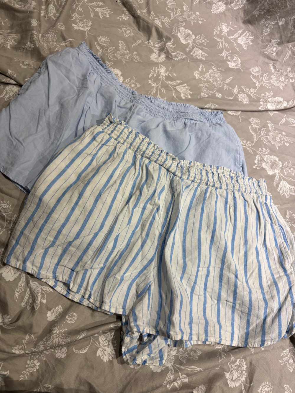 Aerie linen blend shorts blue stripe XL elastic waist